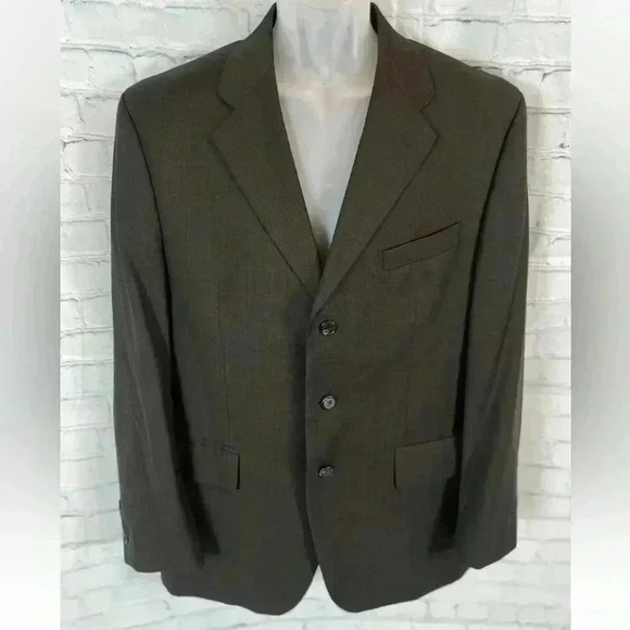 Chaps Ralph Lauren Cashmere wool 3 Button Suit Coat 42R Brown Blue Glen Plaid - Picture 1 of 16